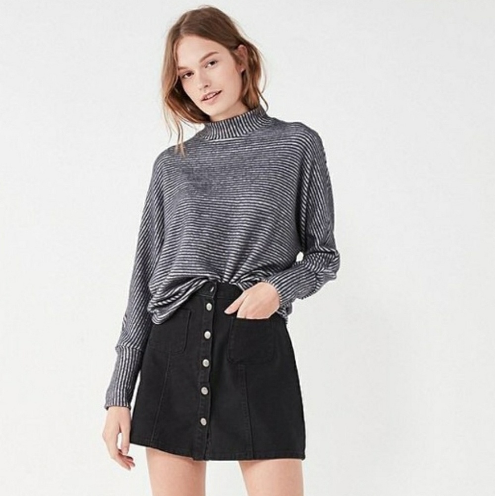 Black denim button front skirt